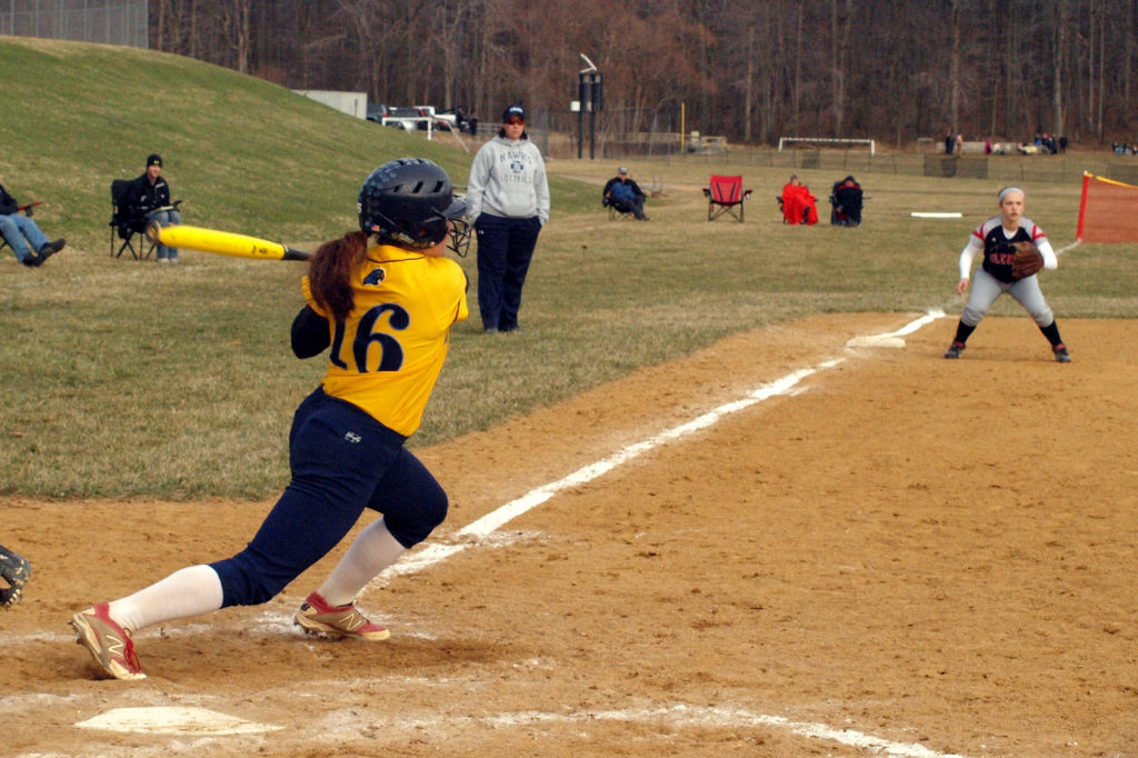 Sara Mascone drives in a run in the win against Glenelg.  Photo by Paul Dirmeyer